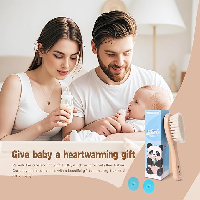 Baby Hair Brush and Cradle Cap Brush Set Goat Hair Bristles Brush 2 Pieces Silicone Cradle Cap Brushes Wood Handle Newborn Brush Kit for Newborns and Toddlers 3 Packs