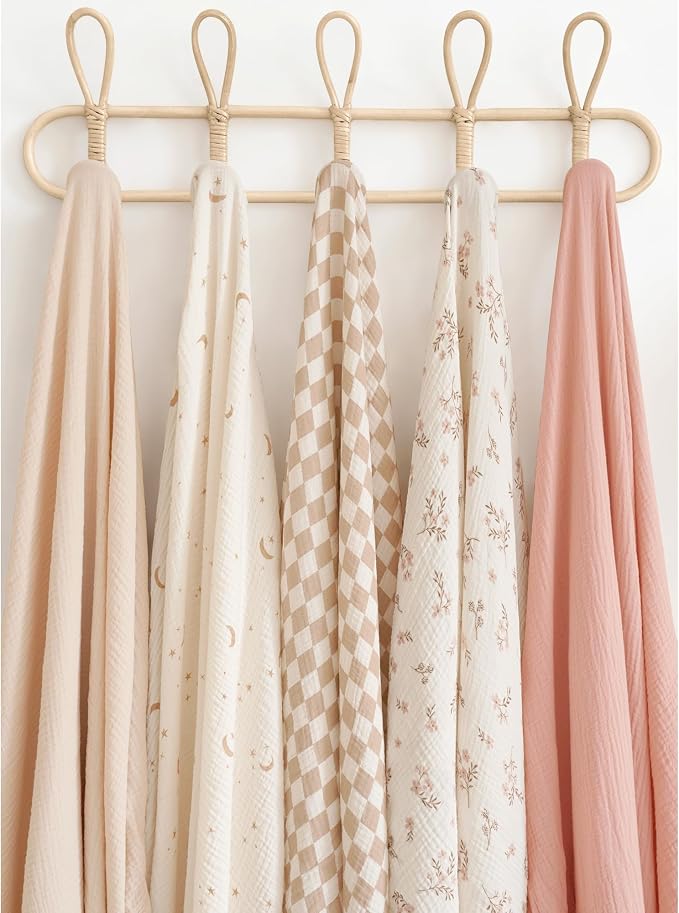 Konssy 3-Pack Muslin Baby Swaddle Blankets, 47 x 47 in Receiving Blankets | - Image 5