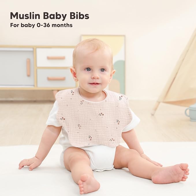 Bearmoss Muslin Baby Bibs for Drooling & Teething Cotton Drool Bib 6 Pack | - Image 3