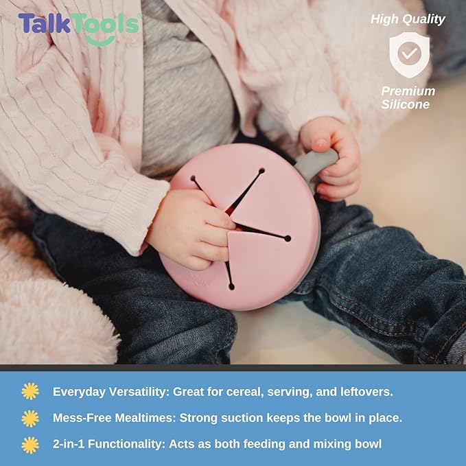TalkTools Itsy Bowl with Locking Lid - Platinum grade silicone with Volume Lines, Curved Walls for Easy Scooping - for Babies, Toddlers, Children, and Elderly - Snack Cup Lid Accessory (Cloud)