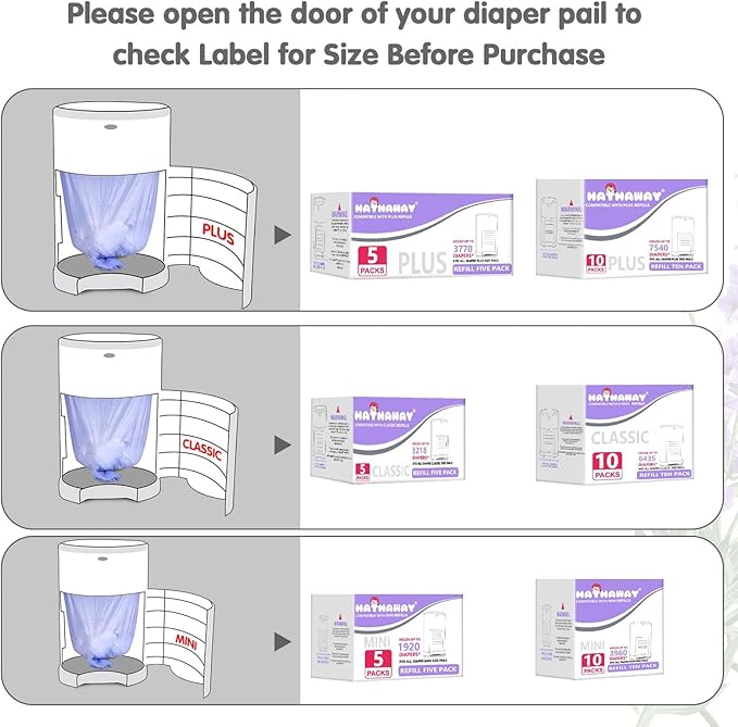 Diaper Pail Refill Bags Compatible with Dekor Classic Diaper Pail, Lavender Scented, Extra 30% Long, 5 Pack