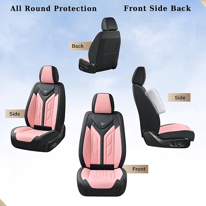 Coverado Car Seat Covers Full Set, Car Seat Protectors Leather Seat Covers for Cars, Automotive Seat Covers Car Accessories Universal Fit for Most Sedans SUV Pick-up Truck(Black&Pink)