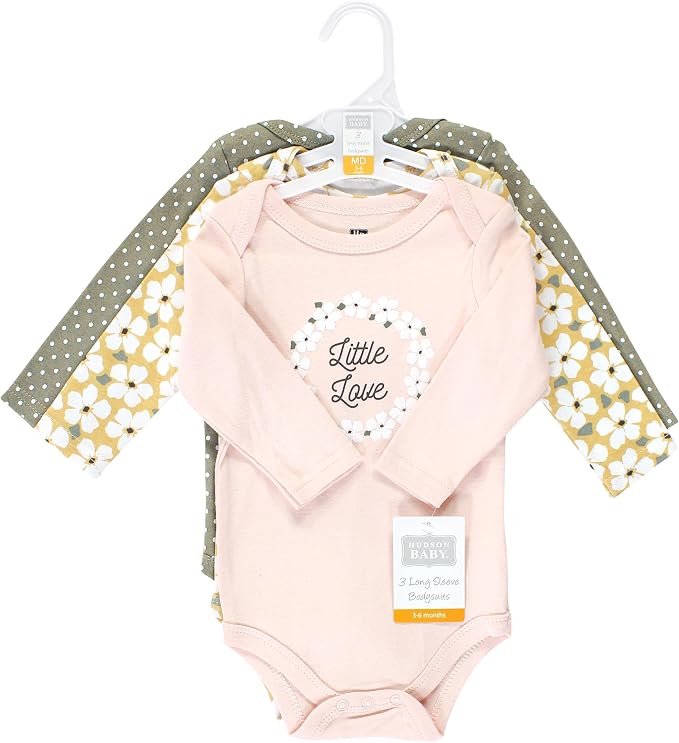 Hudson Baby Baby Girls' Cotton Long-sleeve Bodysuits 3-pack - Image 2