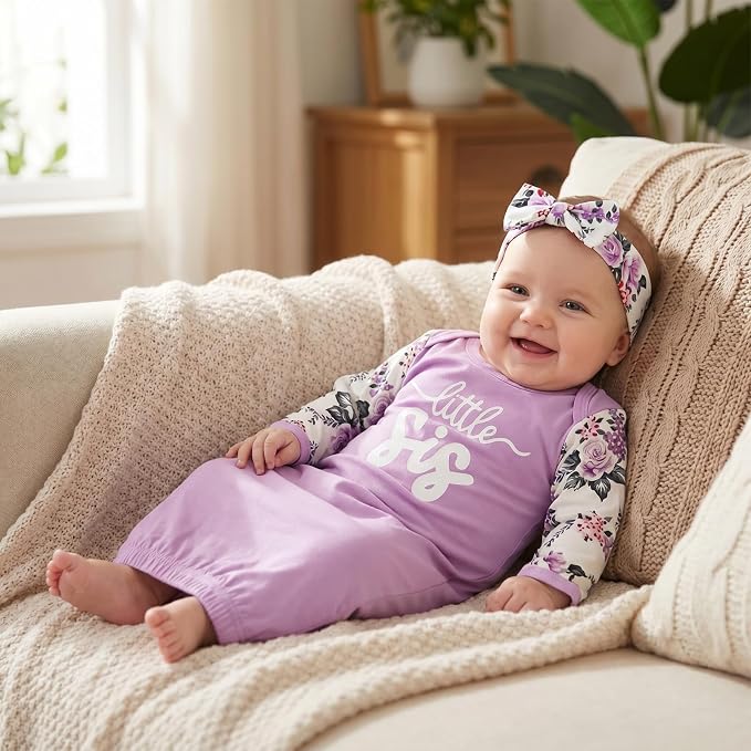 AMAWMW Newborn Baby Girl Little Sister Sleeper Gown Stripe Long Sleeve - Image 4