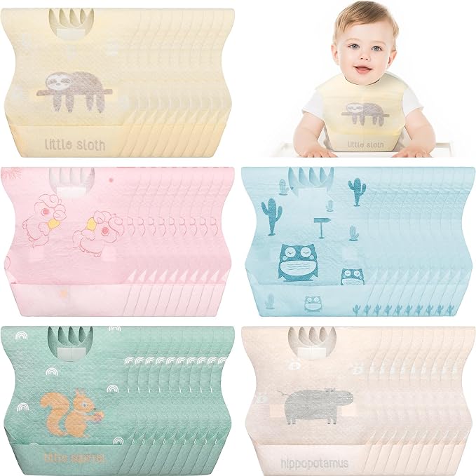 Shinymoon 100 Pcs Disposable Baby Bibs Individual Wrapped Travel Bibs by Shinymoon