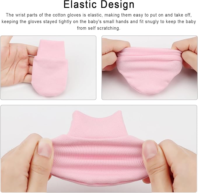 AQOKKA Newborn Baby Mittens No Scratch Cotton Elastic Wrist Gloves Infant - Image 5