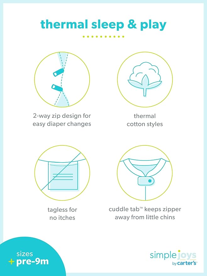 Simple Joys by Carter's Unisex Baby 2-way Zip Thermal Footed Sleep and Play - Image 8