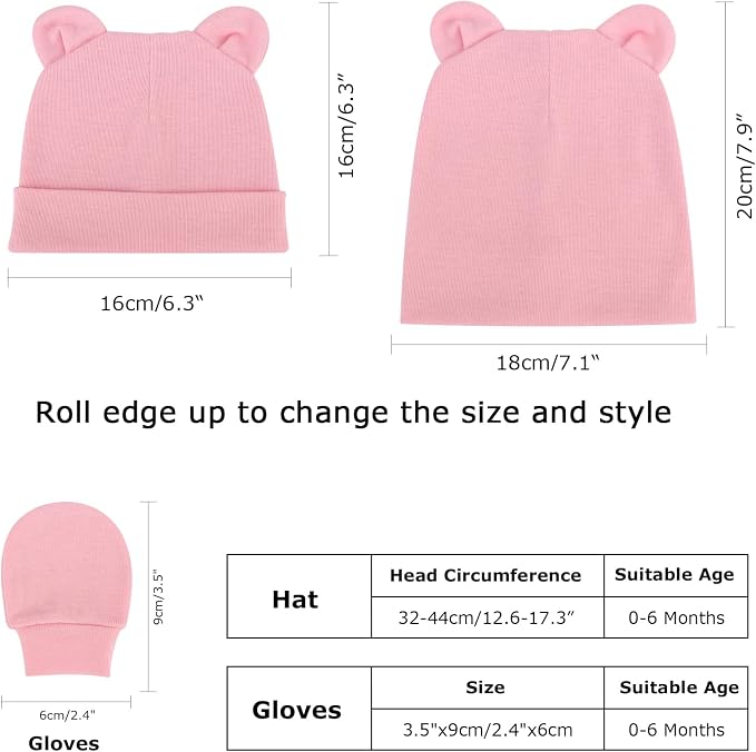 BQUBO Newborn Baby Hats Mittens Set Hospital Hat Beanie Infant Caps Baby Gloves - Image 7