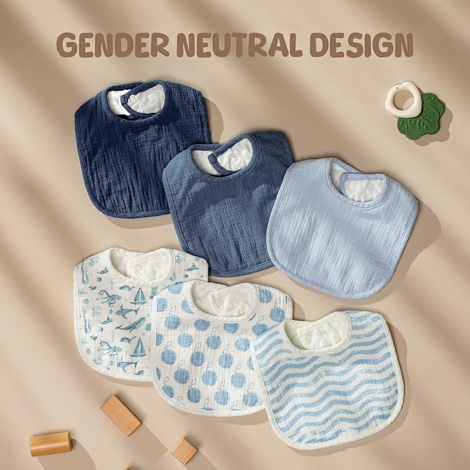 POIKSHARK 6-Pack Muslin Baby Bibs - Image 6