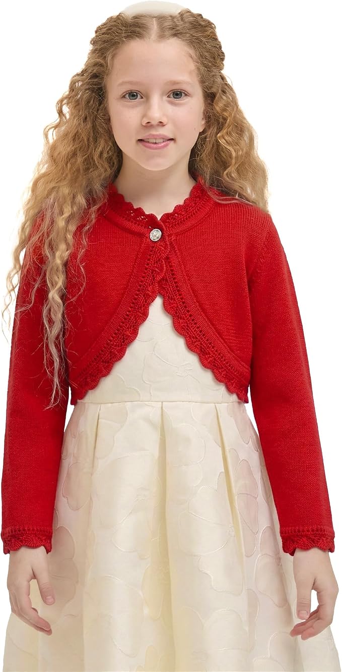 Lilax Little Girls' Knit Long Sleeve Button Closure Bolero Cardigan Shrug - Image 3