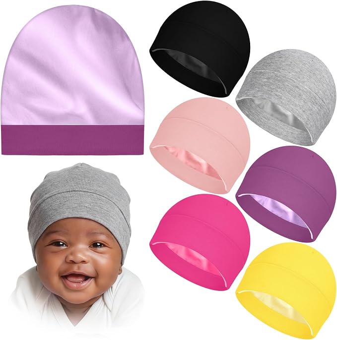 6 Pack Satin Lined Baby Beanie Newborn by Cotwinter