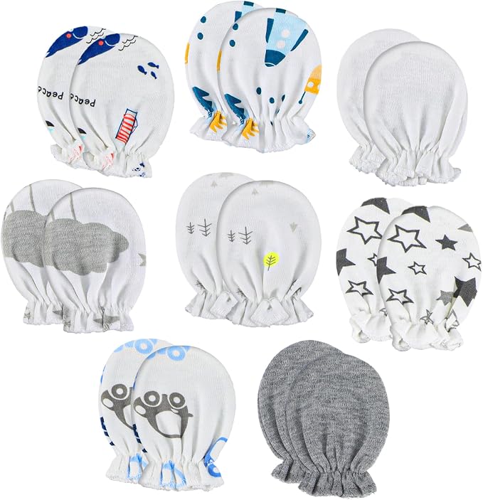 8 Pairs Newborn Baby Mittens No Scratch Gloves, Cotton Infant Baby Gloves by Unknown