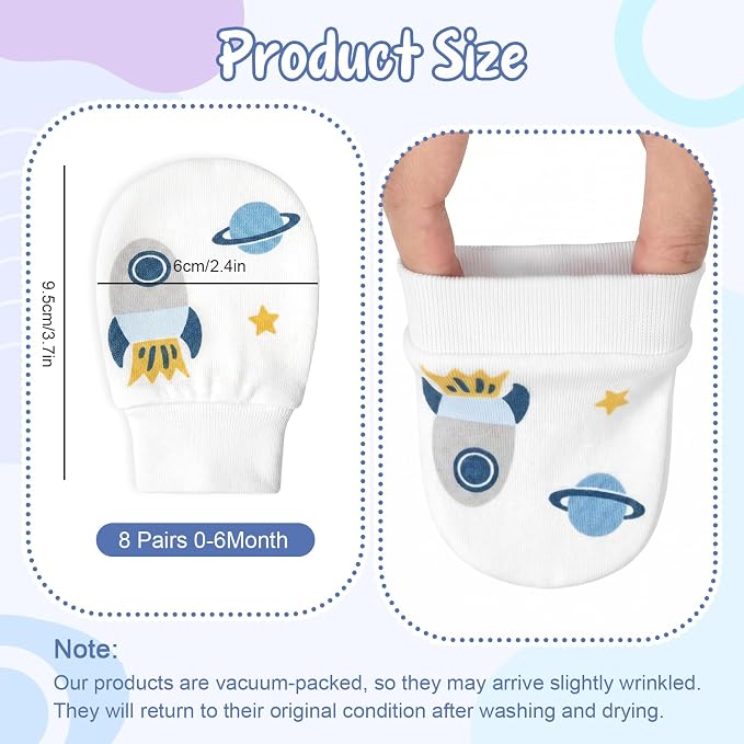 8 Pairs Baby Mittens No Scratch, Cotton Newborn Gloves Infant Mittens - Image 3