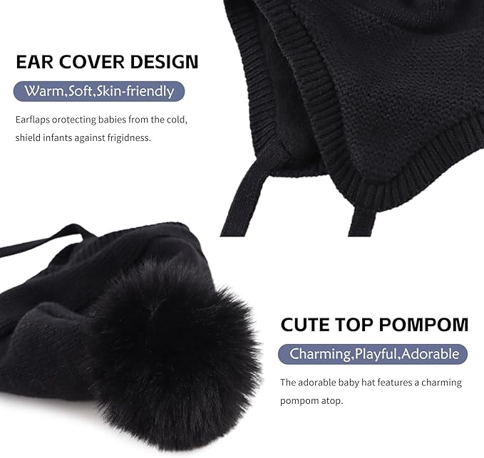 JANGANNSA Basic Winter Baby Boys Beanie Pompom Knitted Girls Hat Kids Earflap Beanies Warm Infant Toddler Hats