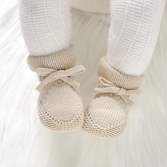 Hadetoto Newborn Baby Booties Cotton Knit Shoes | Soft, First Walkers, - Image 3