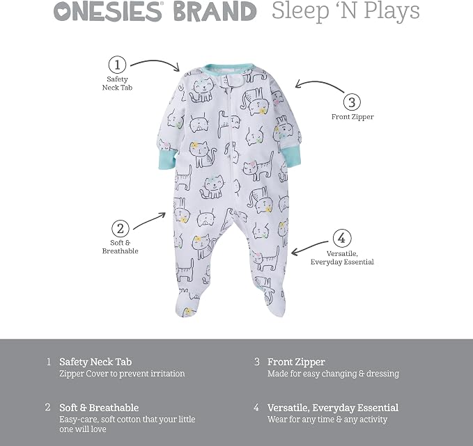 Onesies Brand Baby Girls 4-Pack Sleep 'N Play Footies Multi Pack - Image 6
