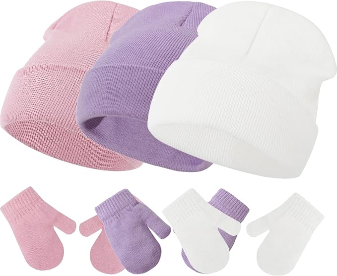 Baby Hats and Mittens Set Infant Toddler Beanie Cap Newborn Gloves by SeaZaela