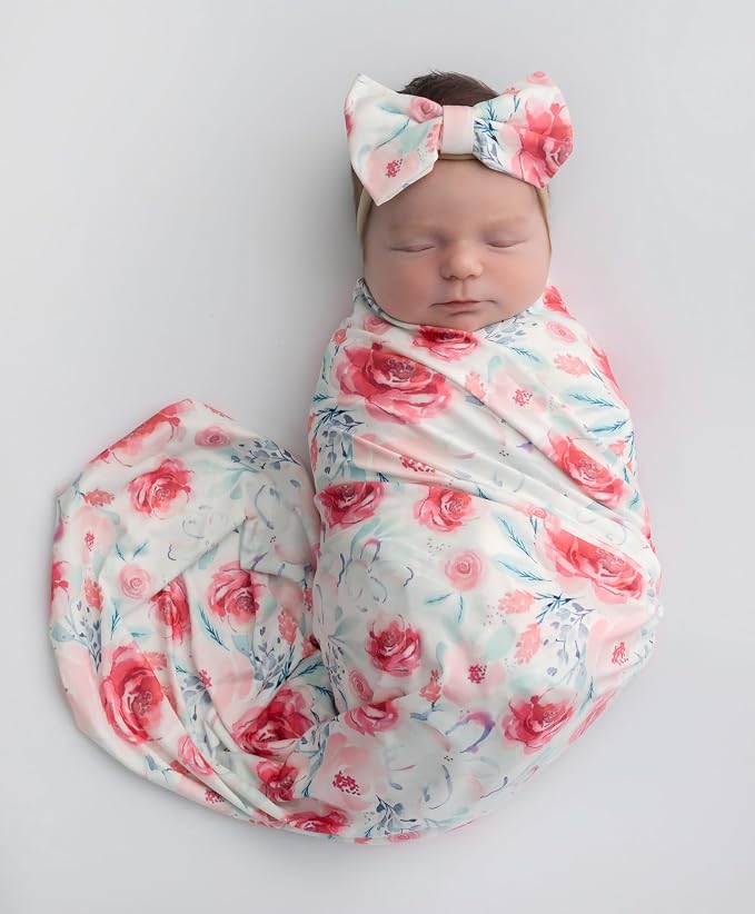 Newborn Baby Swaddle Set Headband and Name Card by Vollmic