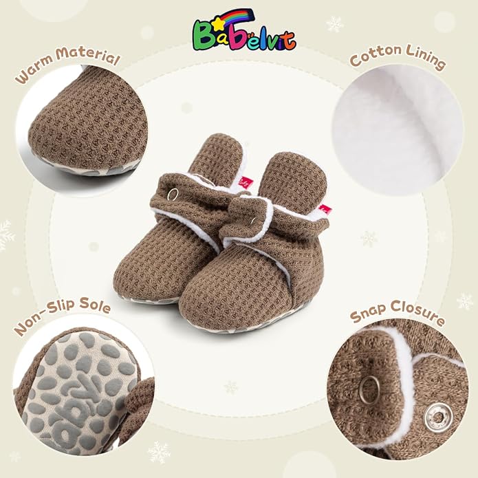Babelvit Newborn Baby Boy Girl Soft Fleece Booties Stay On Infant Slippers - Image 5