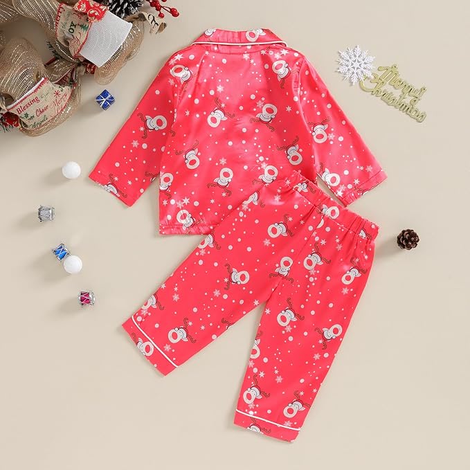 Kids Baby Girl Boy Satin Pajamas Set Button Down Sleep Shirt Top+Long Pants - Image 4
