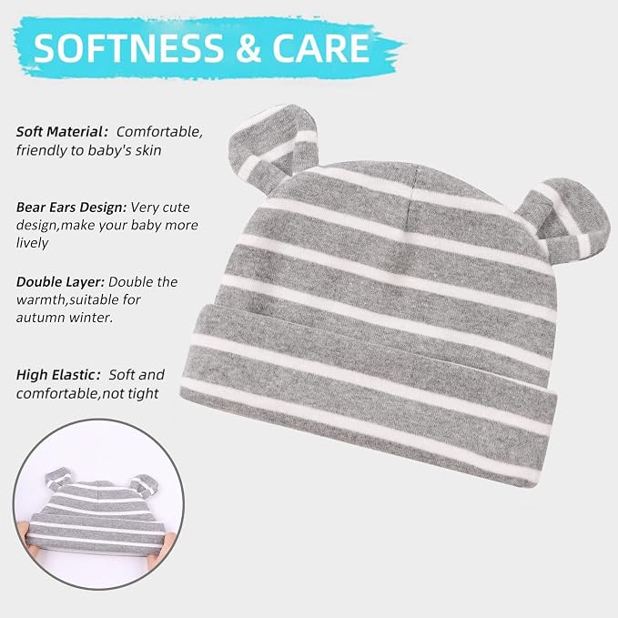 Pesaat Newborn Hospital Hat 0-12Months Preemie Boys Girls Beanie Solid Infant - Image 3