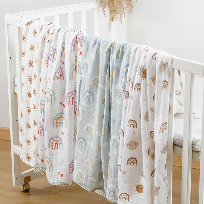 4 Set Muslin Swaddle Blankets Receiving Blanket - Image 3