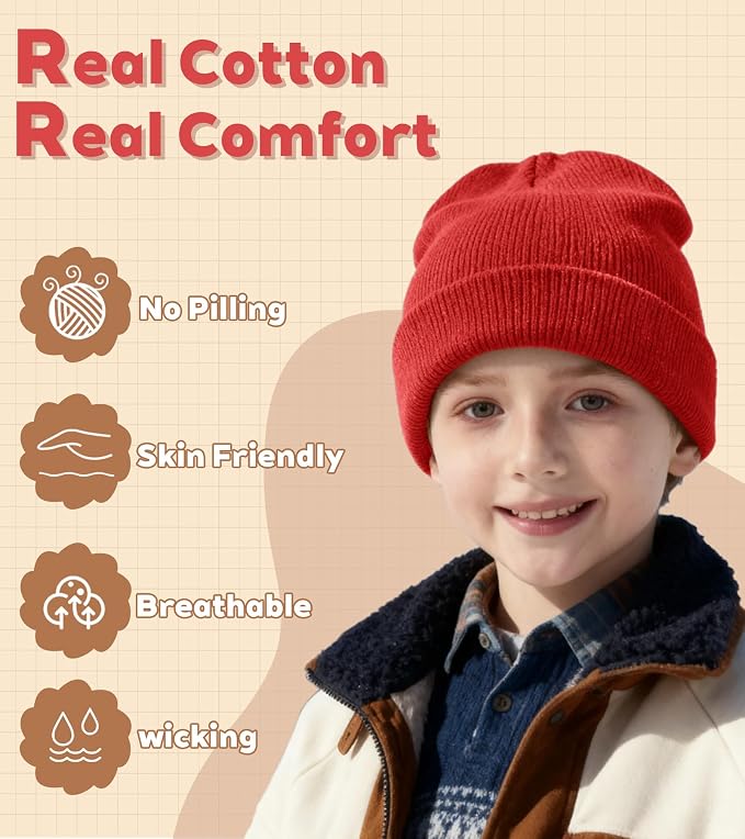 100% Cotton Baby Beanie Toddler Boys Girls Kids Winter Hat Knit Winter Warm Cap - Image 2