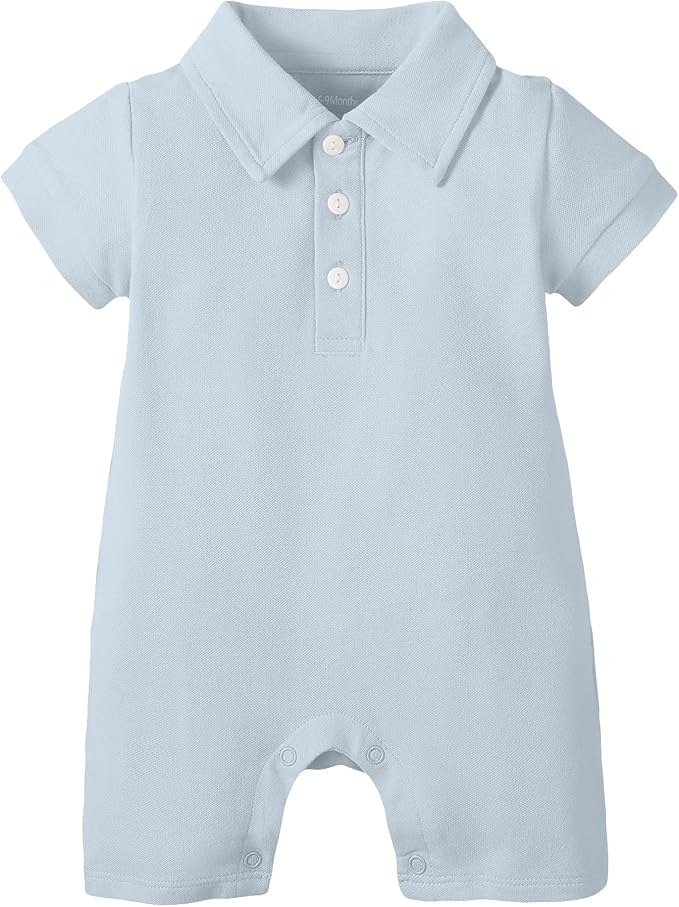 DEFAHN Baby Boy Polo Romper Short Sleeve Collared One-Piece Outfit 0-24M by DEFAHN
