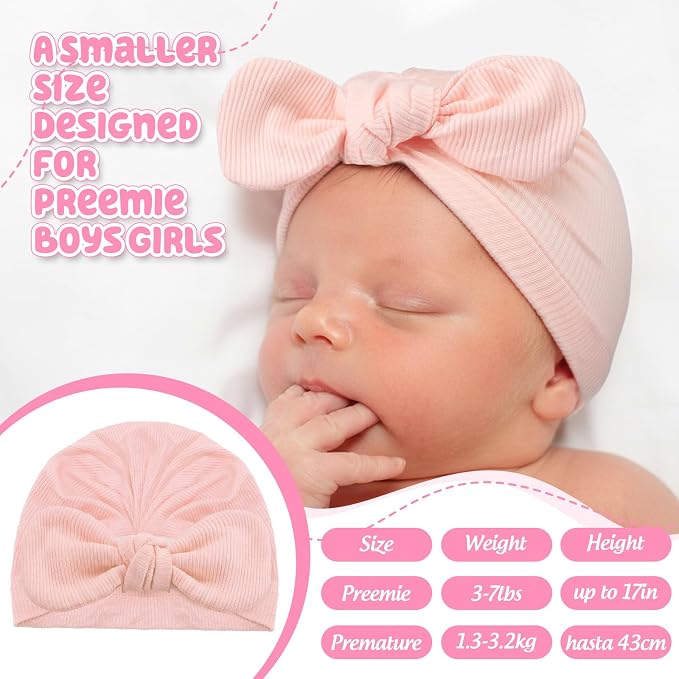 10 Pcs Preemie Hats Cotton Preemie Caps Bows Turban Premature Baby Boys Girls - Image 2