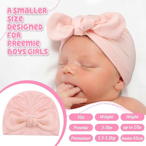 10 Pcs Preemie Hats Cotton Preemie Caps Bows Turban Premature Baby Boys Girls - Image 2