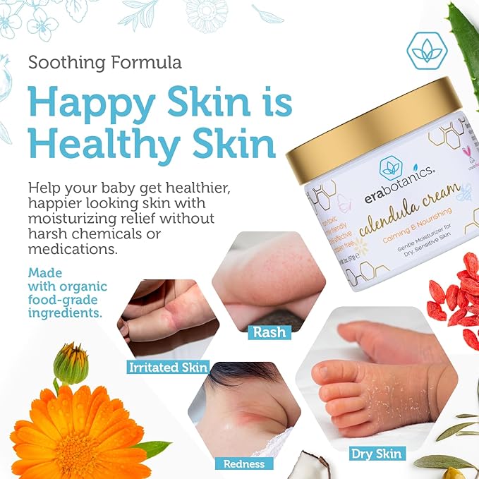 Era Organics Calendula Cream for Babies - Soothing & Nourishing Baby Moisturizer with Cocoa Butter, Rosemary & More - Face & Body Cream for Sensitive Skin, Made in USA