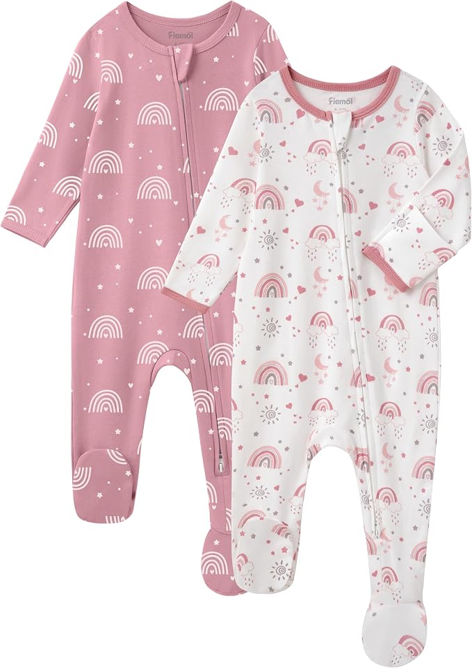 Baby Girl Sleepers 100% Cotton Footie Pajamas Newborn 0-3 3-6 6-9 Months by FIEMOL