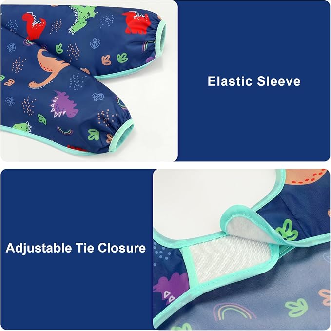 Accmor 4 Pack Long Sleeve Bibs, Baby Smock Waterproof Full Sleeved Bib - Image 2