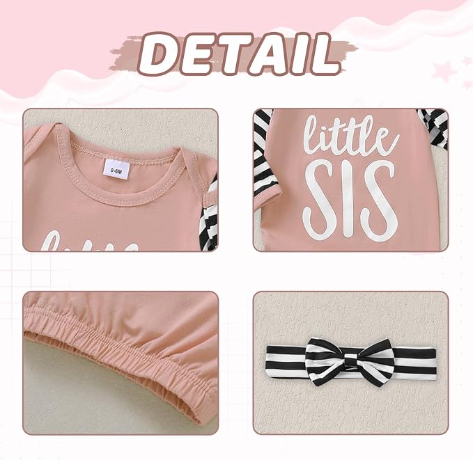 AMAWMW Newborn Baby Girl Little Sister Sleeper Gown Stripe Long Sleeve - Image 6
