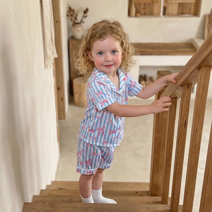 Kuriozud Toddler Baby Girl Pajamas Set Summer Floral Short Sleeve Button Down - Image 2