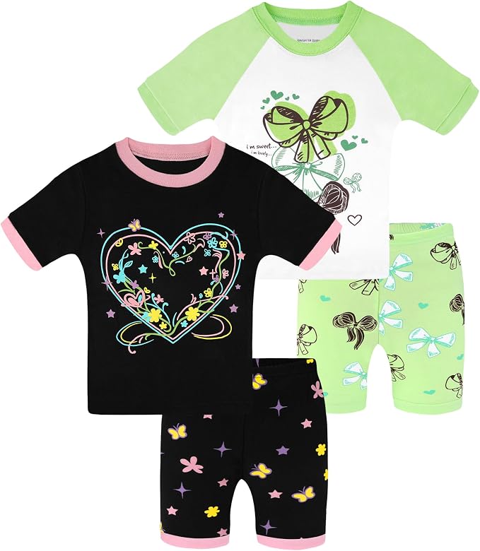 DAUGHTER QUEEN Girls Summer Pajamas Set 4 Pieces 100% Cotton Sleepwear Size 18 by DAUGHTERQUEEN