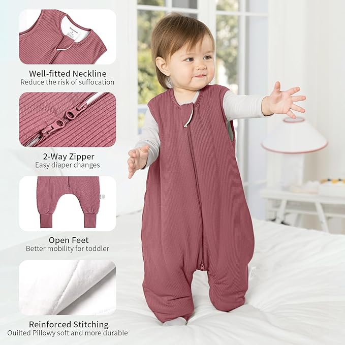 Rayon Made from Bamboo Toddler Sleep Sack with Feet 1.0 Tog Breathable Sleep Sack 6-12 Months Ultra Soft Baby Wearable Blanket with Legs Unisex Sleeping Bag with 2-Way Zipper