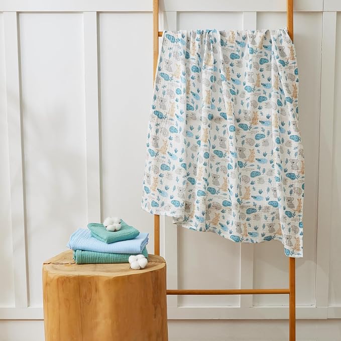 5 Pack Muslin Swaddle Blankets & Baby Burp Cloths, Soft & Breathable Cotton - Image 5