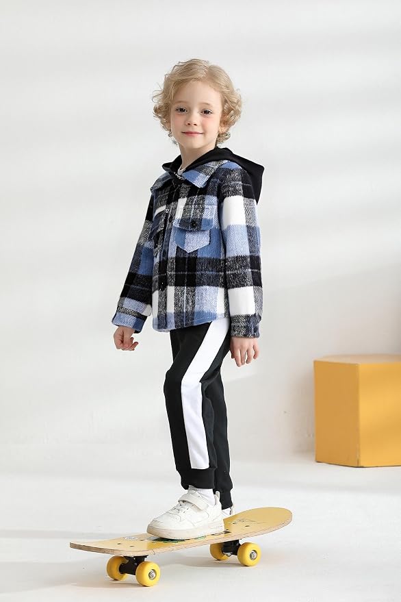 YOUNGER STAR Toddler Kids Boys Girls Flannel Hooded Plaid Shirt Button Baby Red - Image 7