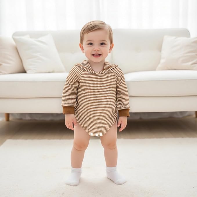 Baby Girl Boy Hooded Sweatshirt Long Sleeve Solid Color Romper Infant Baby Fall - Image 6