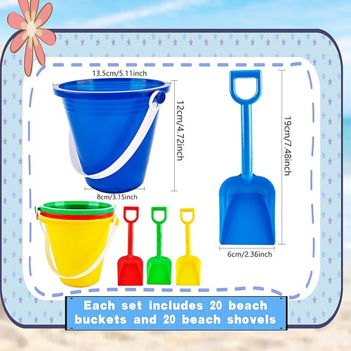 40 Pack Beach Bucket and Shovel Set Mini Plastic Buckets Sand Shovel Sand Pail Bulk for Kids Summer Seaside Beach Pool Party