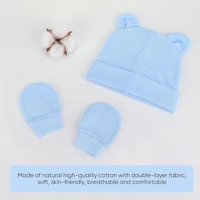 BQUBO Newborn Baby Hats Mittens Set Hospital Hat Beanie Infant Caps Baby Gloves - Image 5