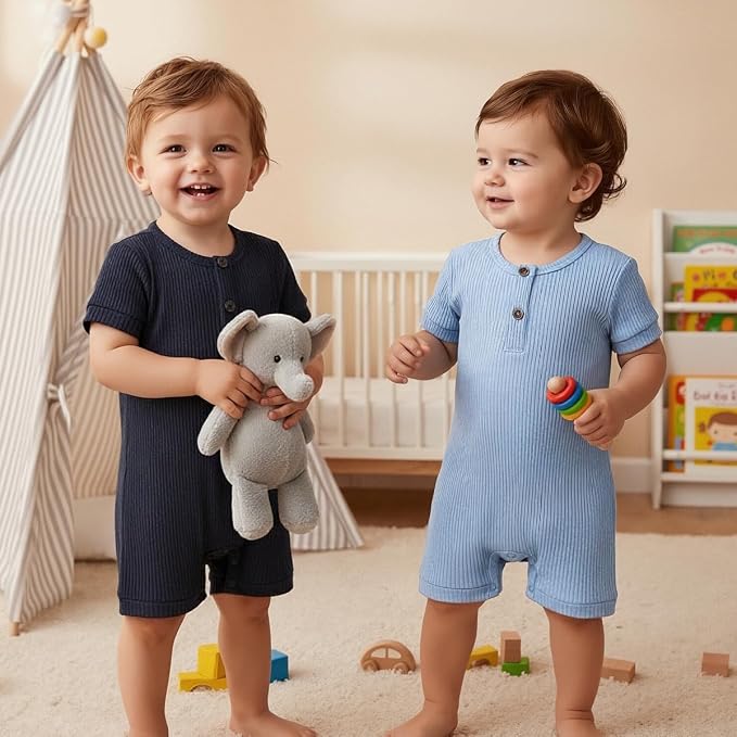 Bafeicao Baby Boy Girl 2/3 Pack Solid Romper Ribbed Short/Long Sleeve | - Image 2