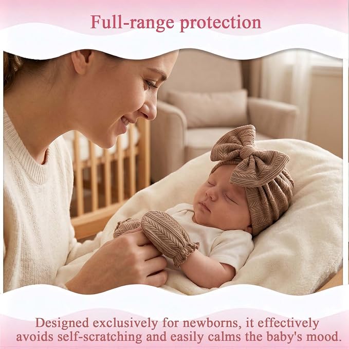Newborn Baby Girl Hats Mittens Set Cotton - Image 5