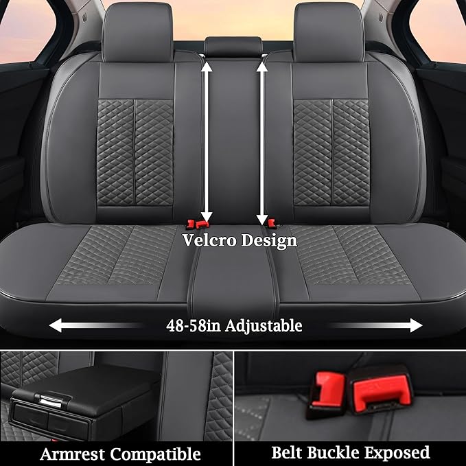 Doogo Car Seat Covers Full Set, Leather Seat Covers 5 Seats, Automotive Seat Covers, Waterproof Driver Seat Covers Universal Front and Rear Seat Covers Fit for Most Cars-Gray