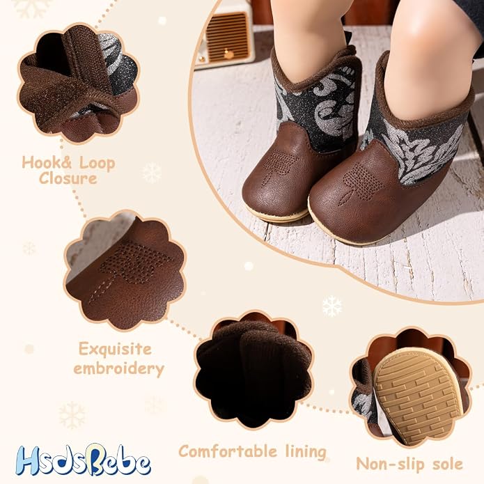HsdsBebe Baby Boys Girls Western Cowboy Boots Infant Moccasins High Top Booties - Image 5