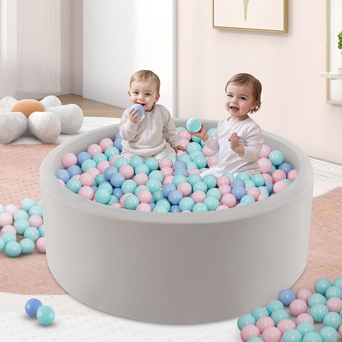 INFANS Foam Ball Pit for Toddlers with 200 Balls, 36"x 12" Large Round Ball Pool Playpen with Soft Memory Sponge Pad, BPA Free, Ideal Gift for Kids Babies Indoor Outdoor (Gray)