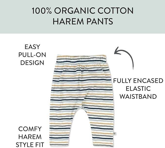 HonestBaby Unisex-Baby Multipack Harem Pants Roomy Fit Pull on Bottoms 100% - Image 3