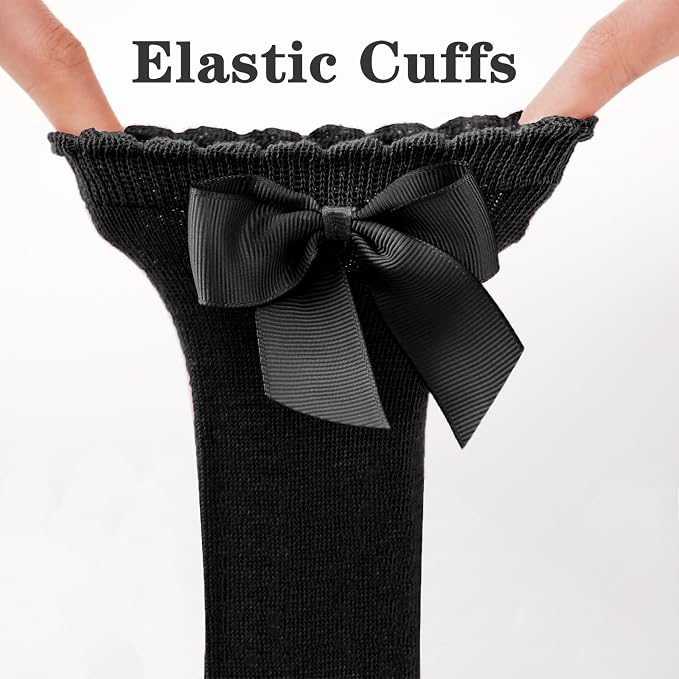 Baby Knee High Socks Infant Toddler Bow Ruffled Cotton Long Socks Stockings - Image 6