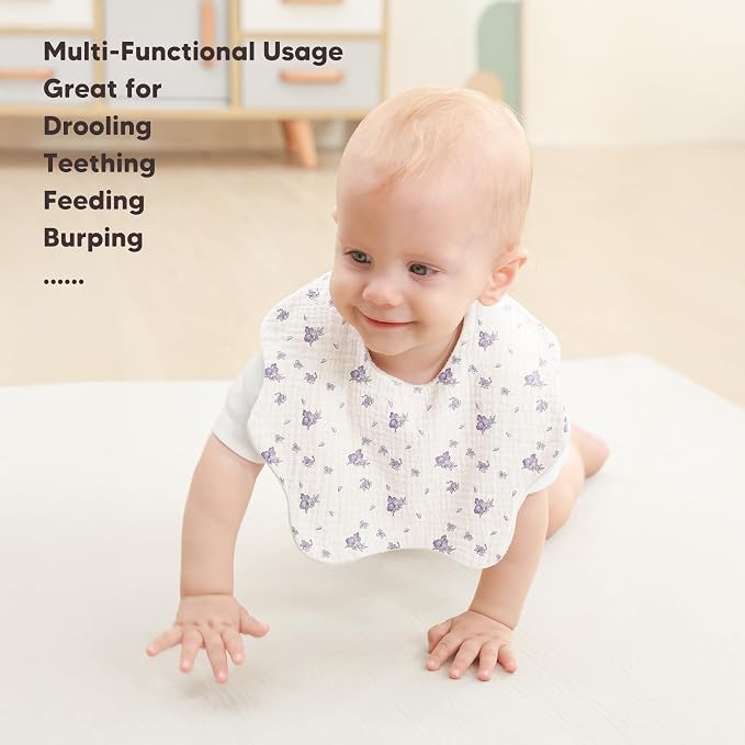 Bearmoss Muslin Baby Bibs for Drooling & Teething Cotton Drool Bib 6 Pack | - Image 4
